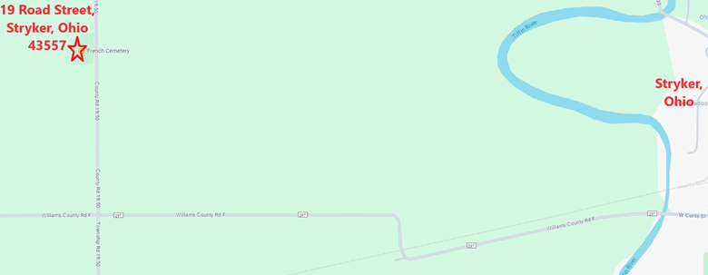 Map of the location of the Old French Cemetery in Stryker, Williams County, Ohio, U.S.A.