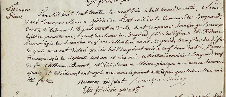 Pierre Besançon (1753-1830) Death Note Register