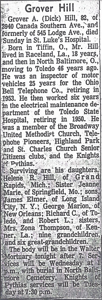 Grover Hill obituary (1970)